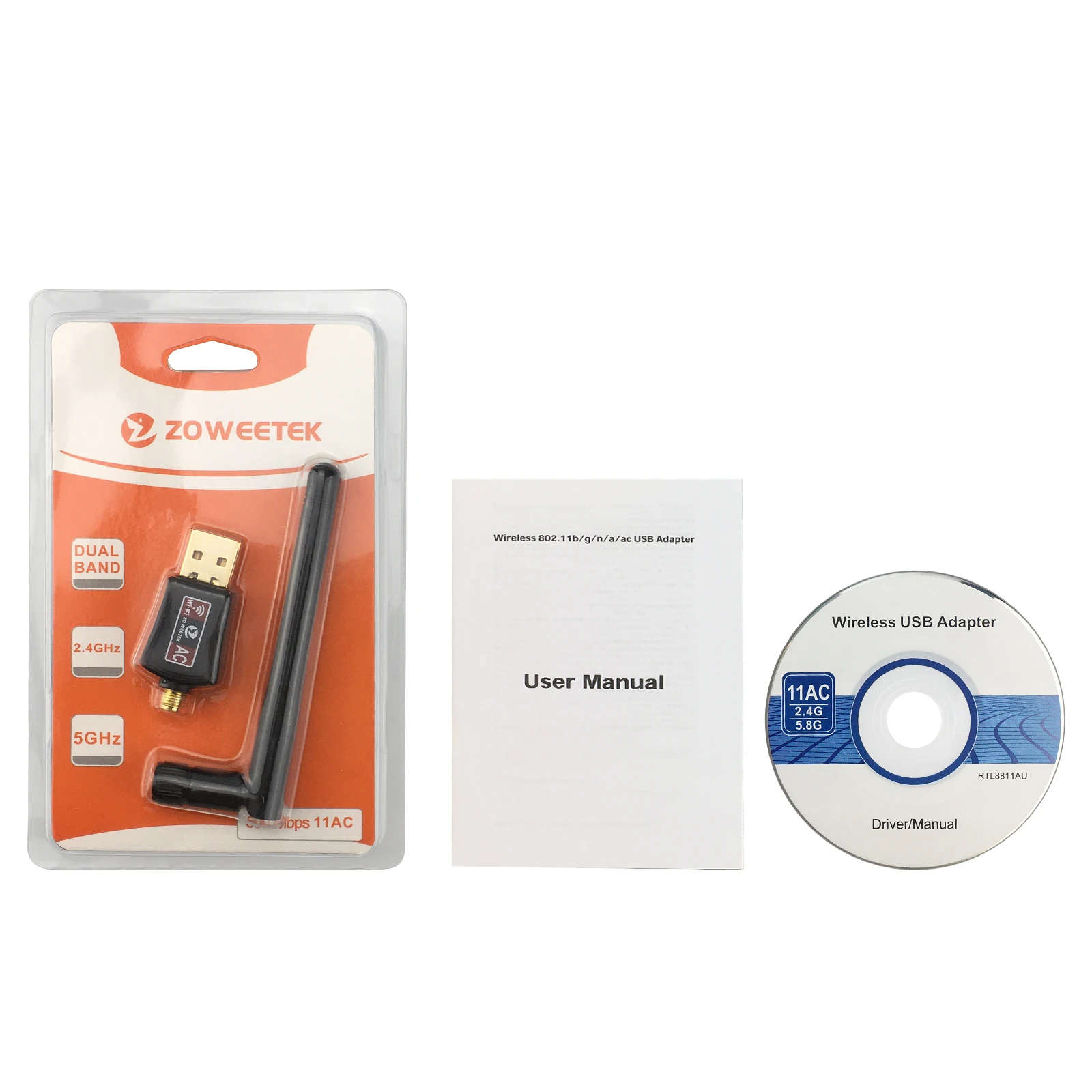 Беспроводной мини Wi-Fi адаптер Zoweetek 2d600Mbps 802.11ac двухдиапазонный 2 4G/5G USB сетевой