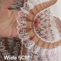 5cm wide luxury 3d pleated chiffon lace fabric collar aqqlique embroidered edge trim ribbon for diy curtain dress folded sewing