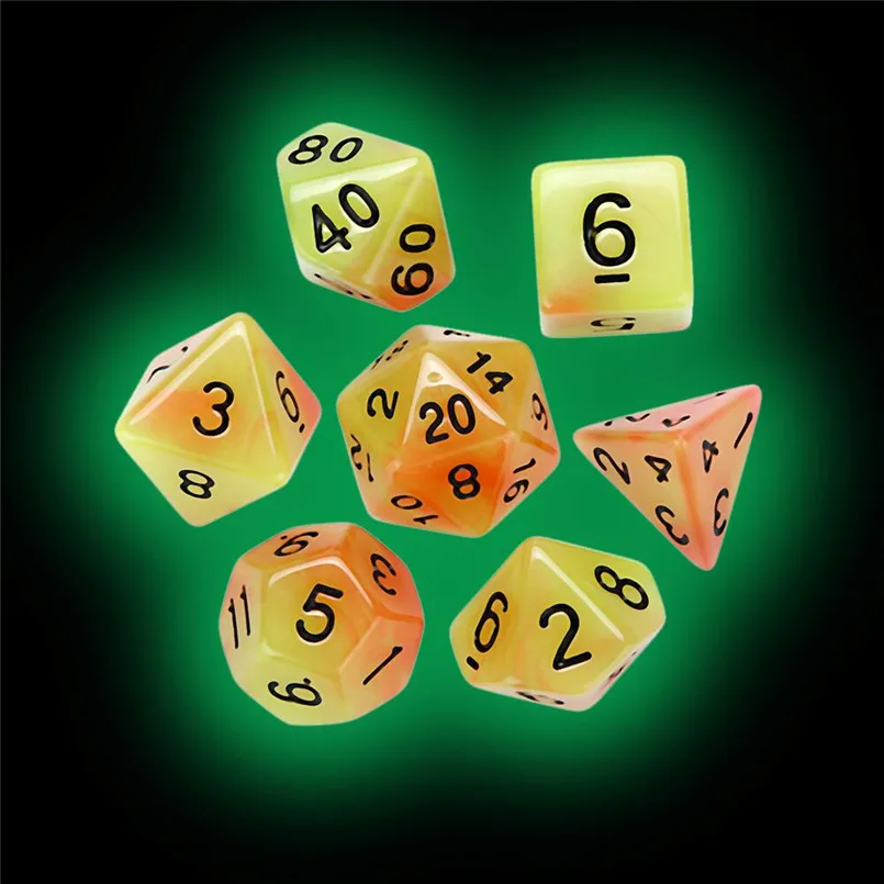 7 шт светящиеся многогранные кости набор трпг развлекательные игры вечерние D20