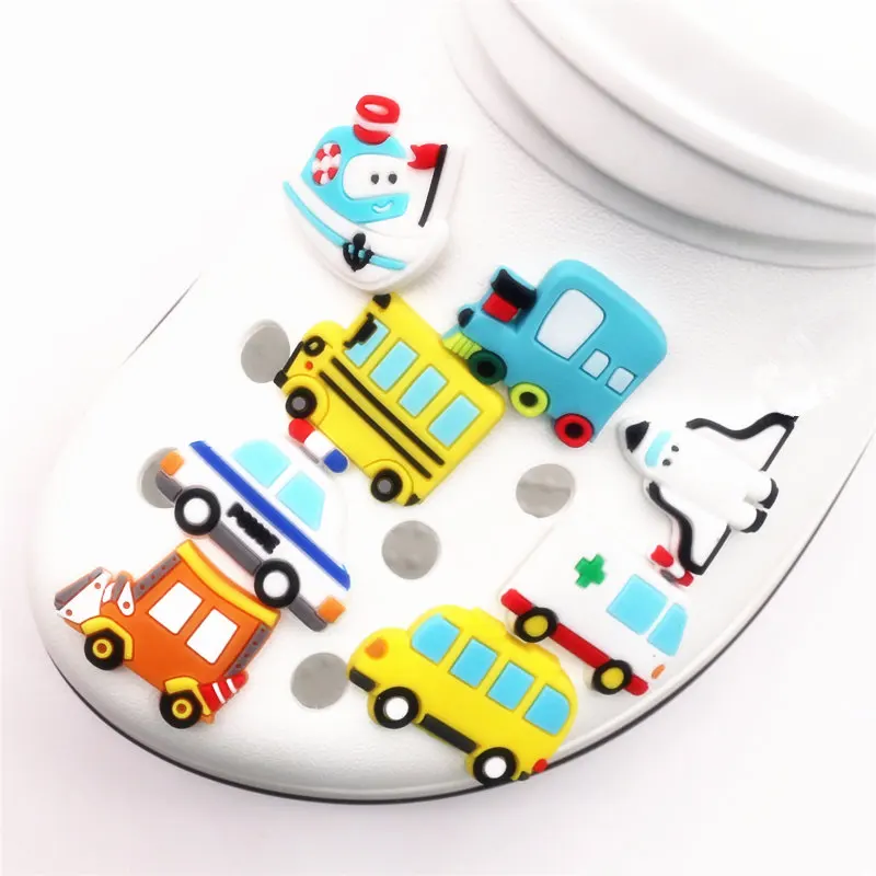Single Sale 1pcs means of transportation model PVC shoe charms decoration shoe accessories for croc jibz Kids Party X-mas Gift