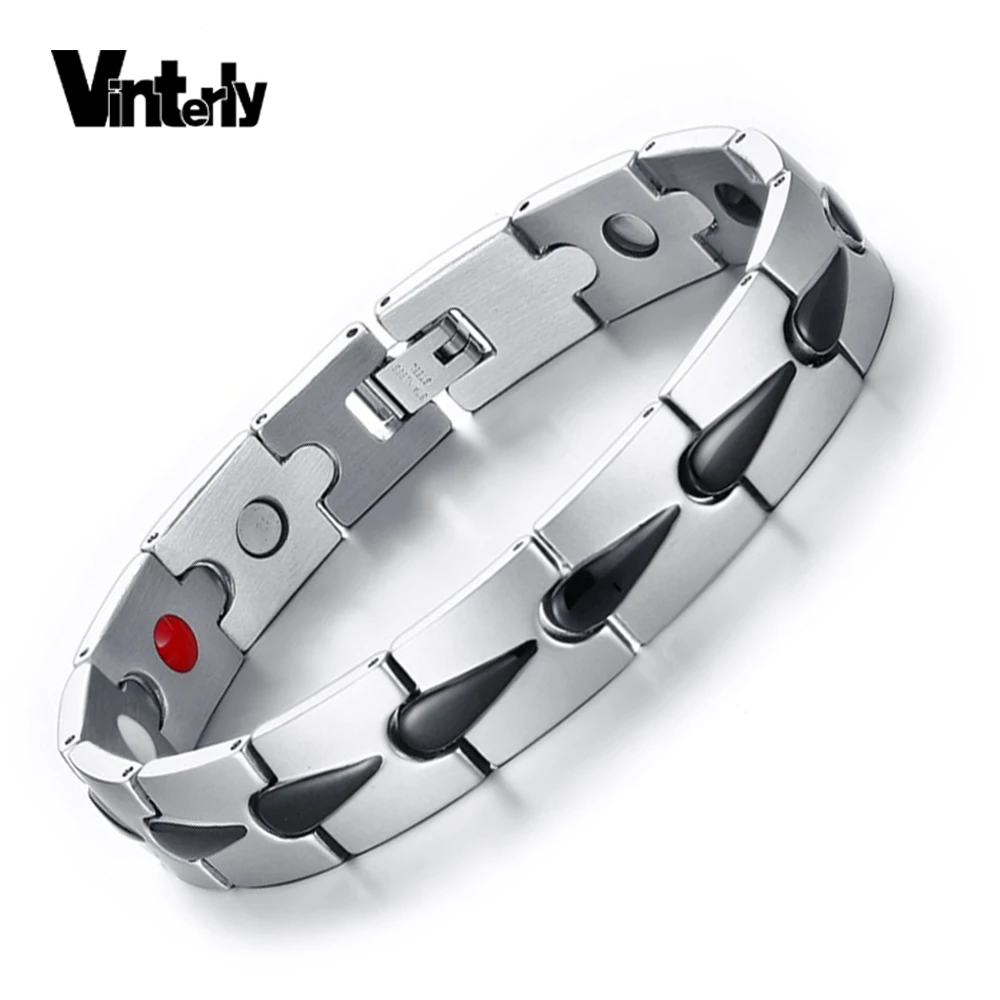Черный мужской браслет Vinterly звено цепи Энергетический Браслет мужские магнитные