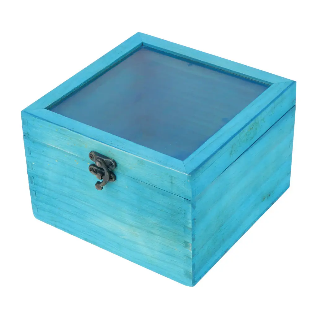 

Синий деревянный сундук для ювелирных изделий, чехол для хранения цветов, гаджеты, аксессуары, коробка для органайзера с откидной застежкой