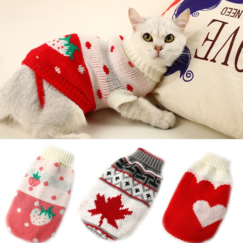 

Pet Clothes for Cats and Dogs Knitted Sweater Hairless Cat Winter Clothes Keep Warm Kitten Vest Clothing Sweet Christmas Clothes
