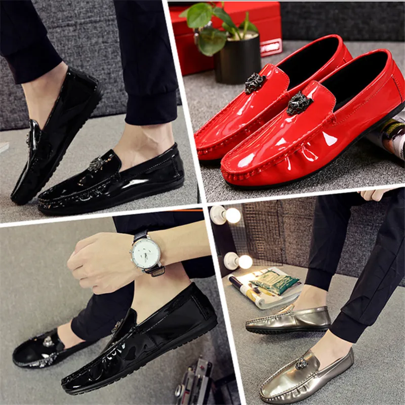 

2020 Autumn New Men's Patent Leather Shiny Loafers British Style Casual Simple Slip-on Flat Shoes Waterproof Non-slip Lazy Shoes