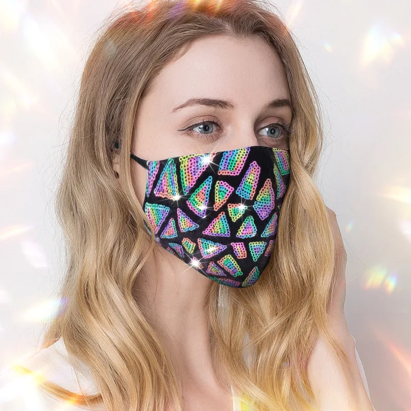 

Reusable Washable Cotton dustproof mouth cover Women Fashion Bling Shiny sequined Party Face Mask Jewelry Cosplay accessory gift