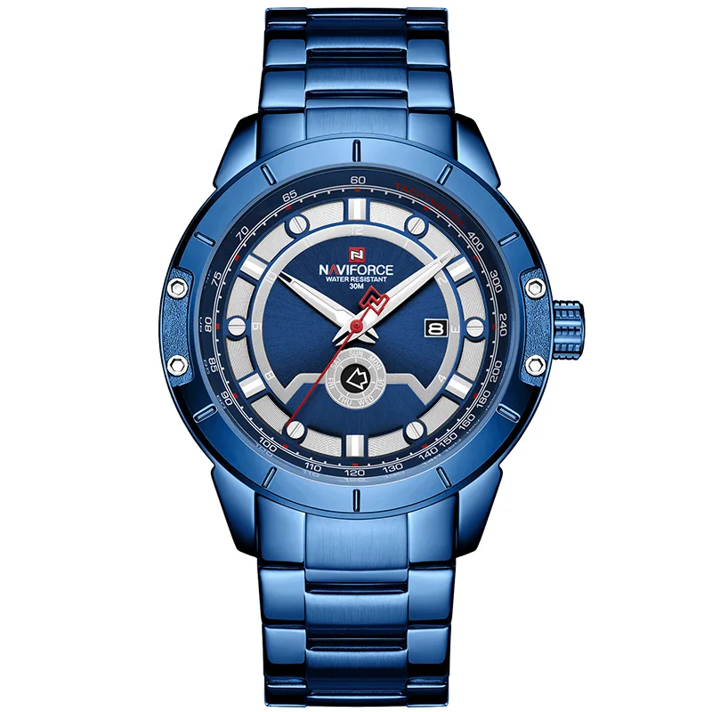 Blue Топ люксовый бренд NAVIFORCE мужские модные золотые мужские наручные часы водонепроницаемые стальные водонепроницаемые кварцевые часы мужские часы - Цвет: Blue