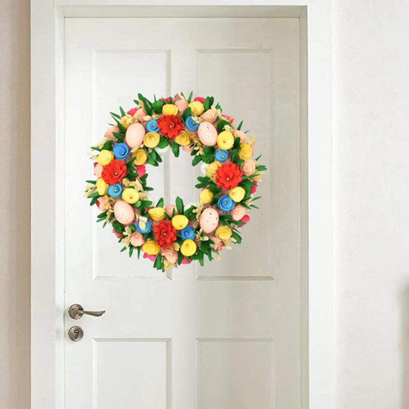 

14" Door Wreaths, Round Artificial Flower Front Door Easter Garland for Spring Summer All Seasons Round Floral Wreath Decor