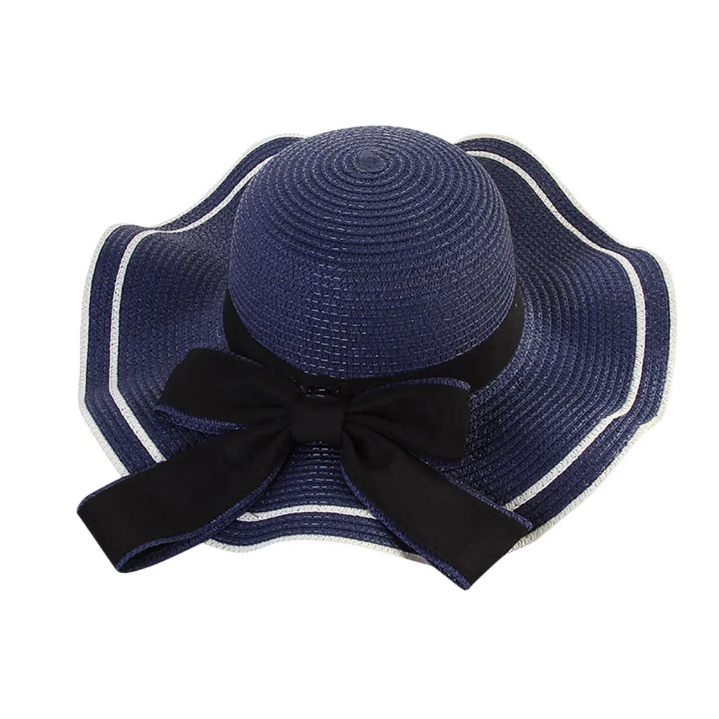 Женская летняя пляжная соломенная шляпа с большими широкими полями от солнца