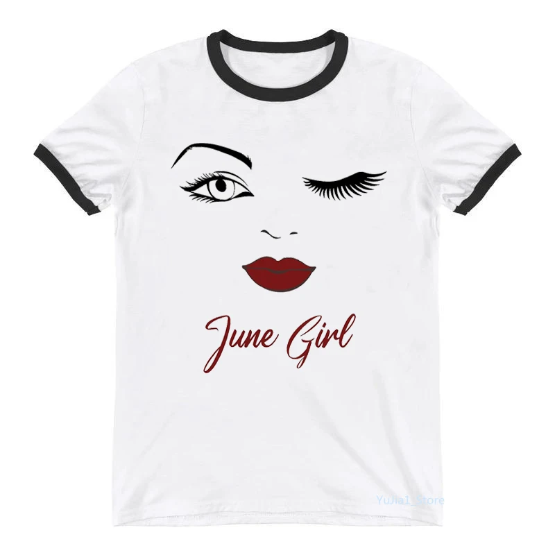 

Lips Eyelash Makeup Tshirt Women April/May/June/July/August Birthday Gift T Shirt Female Summer Tops Tee Shirt Femme T-Shirt