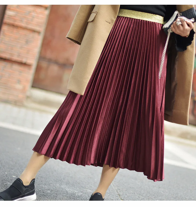 Осень зима 2020 юбки женская плиссированная юбка однотонная длинная