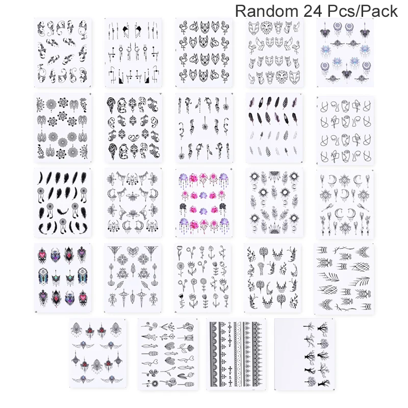 24 Pcs Random Style 50 шт., водная переводная наклейка для ногтей, цветочный дизайн ногтей, наклейки s, татуировки, кончики пальцев, наклейки, украшения для ногтей, инструменты для маникюра - Цвет: 24 Pcs Random Style