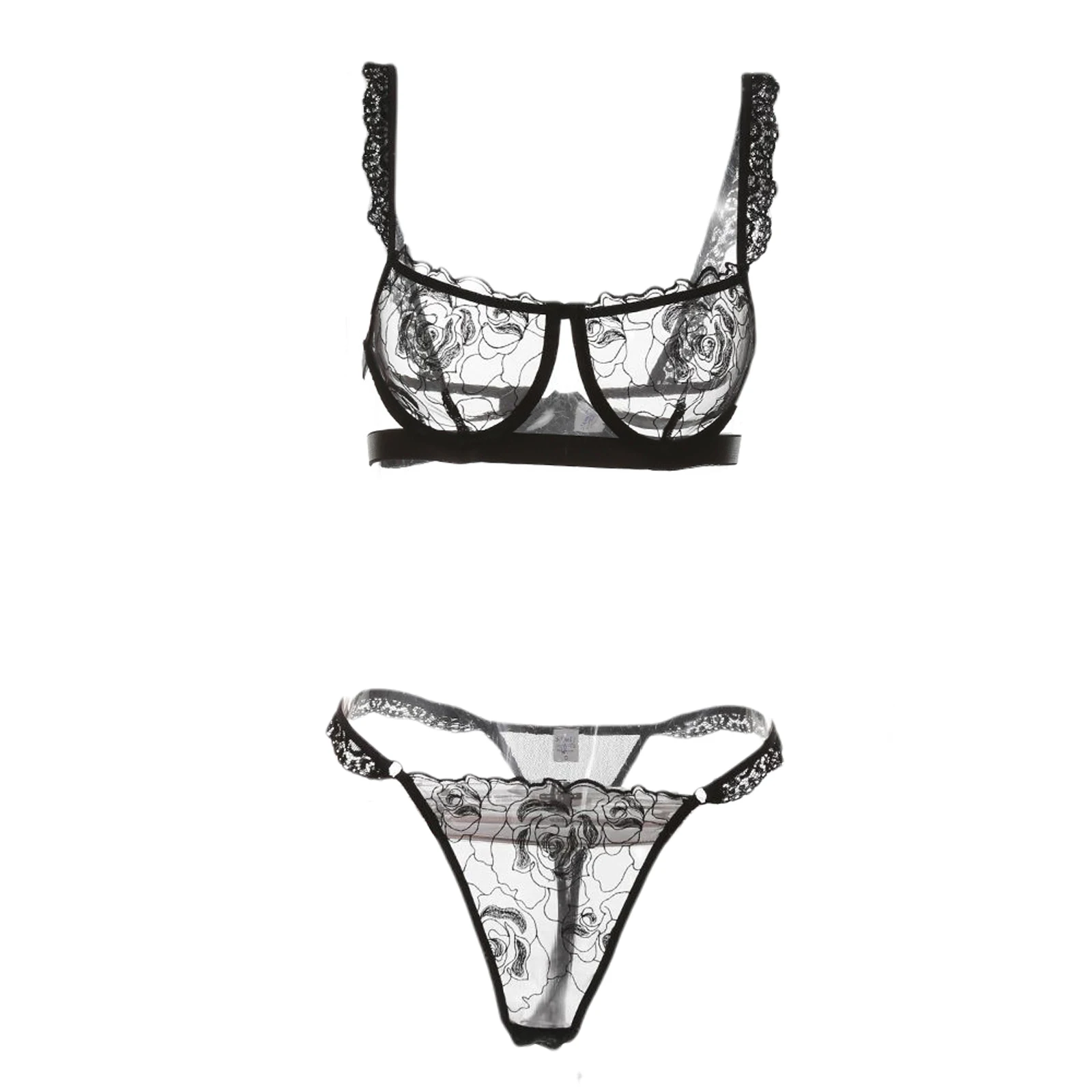 

MY Womens Lingerie Two Piece Set Sexy Hollow Flower and Lace Trim Erotic Lingerie Bra and Panty