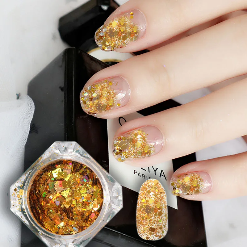 

1 Box Holographics Nail Glitter Powder MIxed Butterfly Star Colorful Irregular Flakes Sequins Nail Art Decorations Palliette