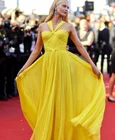 Женское длинное платье с лямкой на шее, желтое шифоновое платье-трапеция до пола с карманами, Формальные платья знаменитости