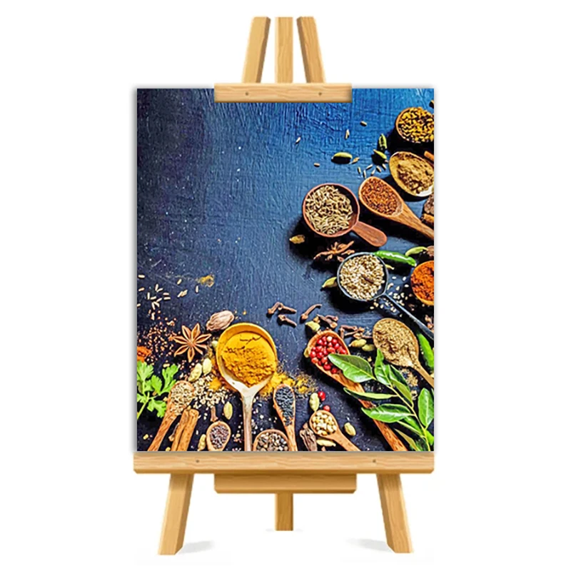 

Spices Spoons arte painting by numbers with frame crafts for adults decorative canvas acrylic paint pictures on the wall