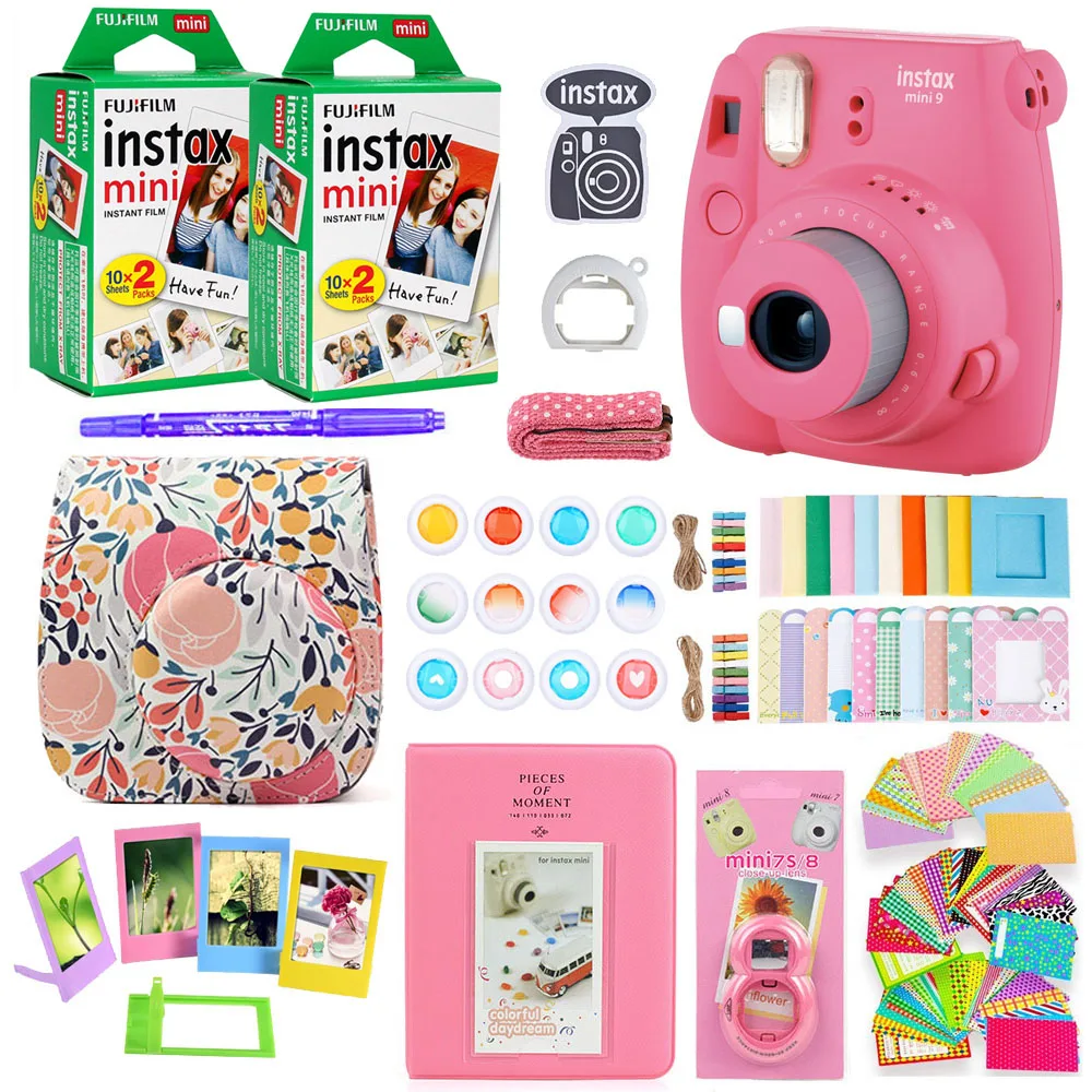 Flamingo Pink Фотокамера моментальной печати Fujifilm Instax Mini 9 с 40 листами бумаги для мини-пленки наплечный ремень сумка аксессуары комплект - Цвет: Flamingo Pink