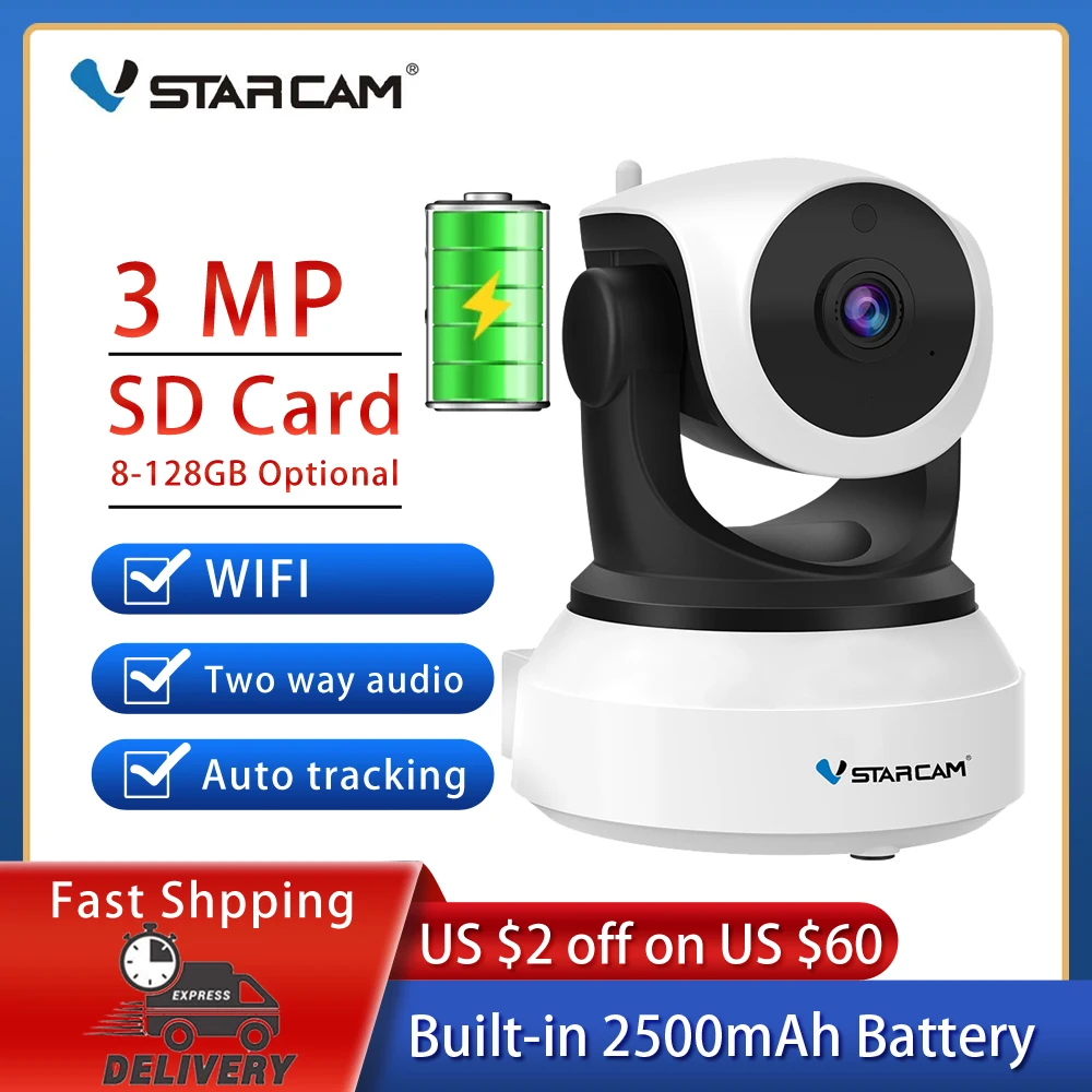 IP-камера видеонаблюдения Vstarcam 3 Мп Wi-Fi 2500 мАч | Безопасность и защита