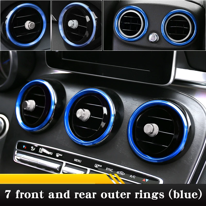 Blue outer ring 7pcs Для Mercedes glc250 300 260 glc Coupe c-clsaa amg для интерьера автомобиля аксессуары для автомобильных наклеек воздушная розетка яркая полоса - Название цвета: Blue outer ring 7pcs