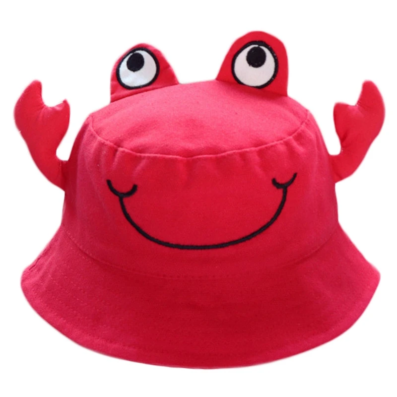 

Toddler Baby Cartoon Animal Cotton Bucket Hat Cute Crab Pattern Sun Protection Wide Brim Fisherman Cap with Chin Strap