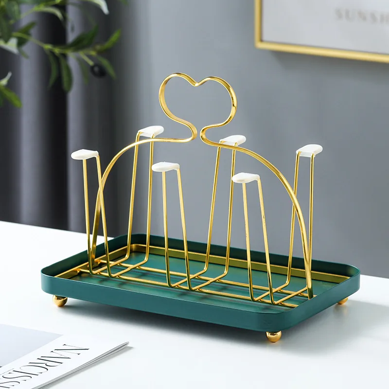 

Water Cup Holder Drain Rack Gold Cup Holder Household Portable Living Room Kitchen Cup Storage Shelf Decor Household Items
