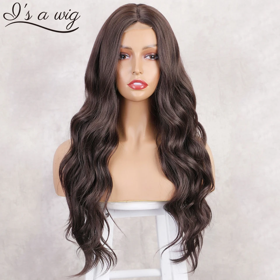 

I's a wig Synthetic Wigs for Black Women Long Body Wave Brown Wigs Middle Part Black Red Pink Purple Natural Looking Hairs