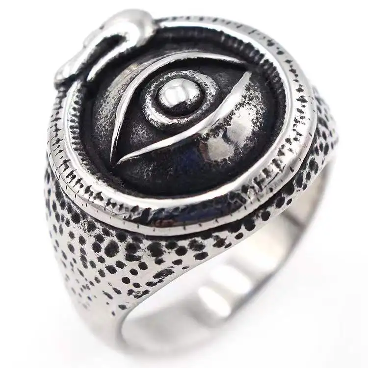 

Foreign trade Europe and America retro men's titanium steel ring tide men's domineering crocodile angel eye ring
