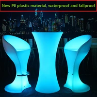 new led luminous cocktail table round shape plastic bar table for night club coffee shop lighting furniture bar table set