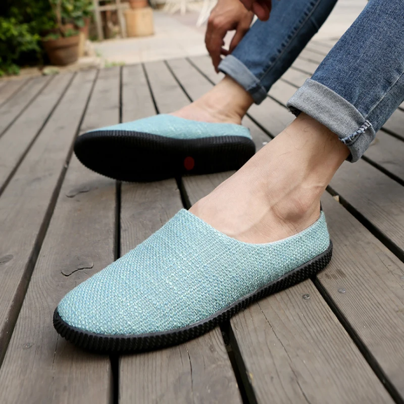 Новинка дышащие мужские парусиновые полутапочки мужская повседневная обувь