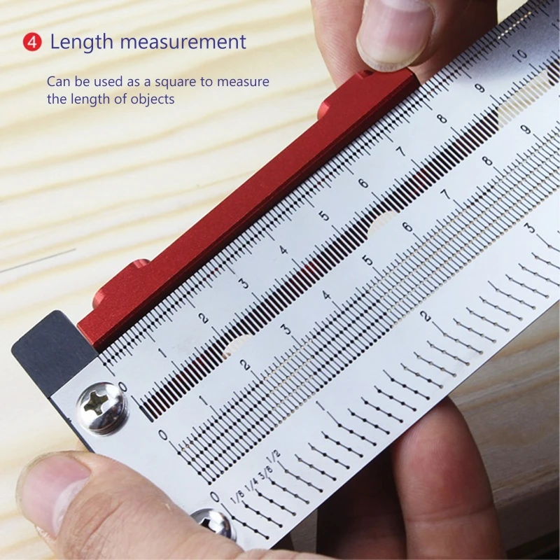 Regla de escala de orificio de alta precisión, regla en T cuadrada mm/in, herramienta de línea de marcado de trazado de carpintería fina, 200/300/400mm, 8/12/16 pulgadas