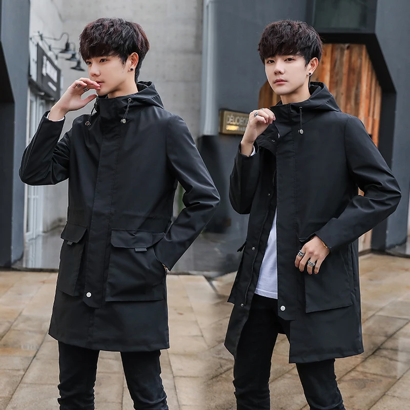 

Тренч с капюшоном мужской, весенний, модный, длинный, 2020