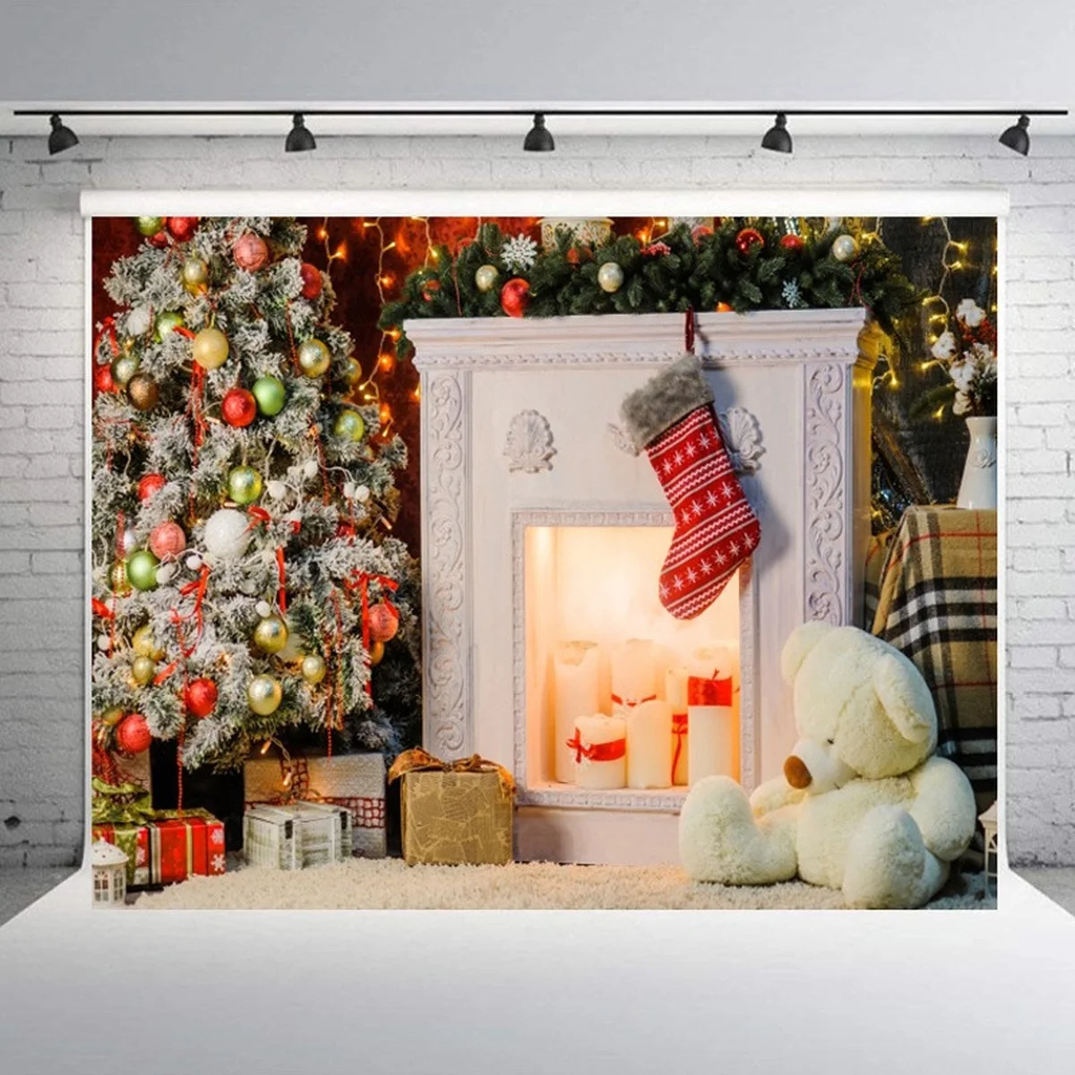 

Christmas Fireplace Background Tapestry DIY Photography Props Background Cloth Portable Party Holiday Home Decoration