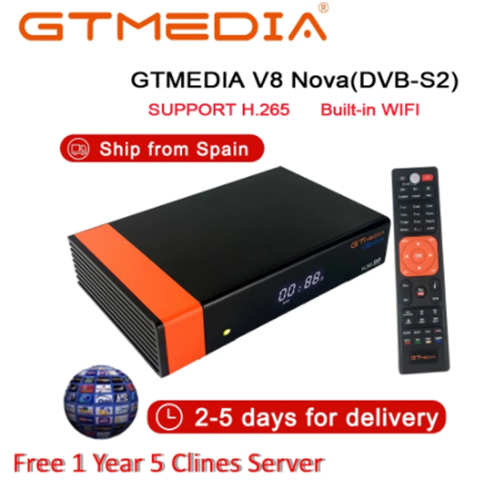 Gtmedia V8 NOVA от Freesat V8 супер ТВ приемник Поддержка встроенный wifi H.265 DVB-S2 cline cccam Box Испания ТВ Декодер - Цвет: with 1 Year CCCam