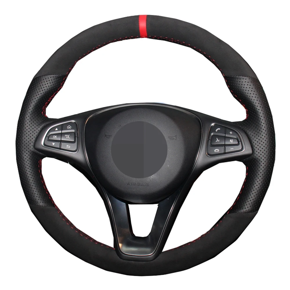 

DIY For Mercedes Benz C180 C200 C260 C300 B200 Hand-stitched Black Suede Cow Leather Car Steering Wheel Cover Auto parts