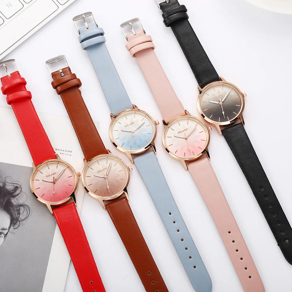 

Fashion Ladies Watch Casual Simple Gradual Color Dial Leather Belt Quartz Women Wristwatch Gifts reloj mujer /d