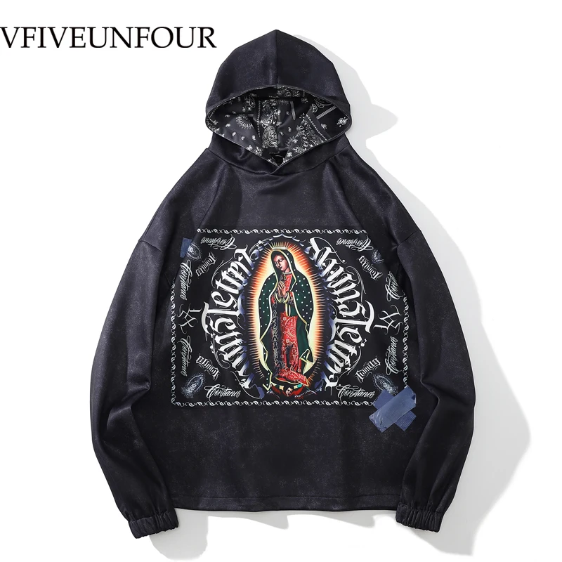 

VFIVE UNFOUR Harajuku Vintage Hoodies Cool Creativity Print Hooded Sweatshirts Pullover Fashion Loose Casual Men Hip Hop Tops