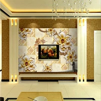 wallpaper self adhesive yellow flower embossed tv pvc 3d home decoration wall mural
