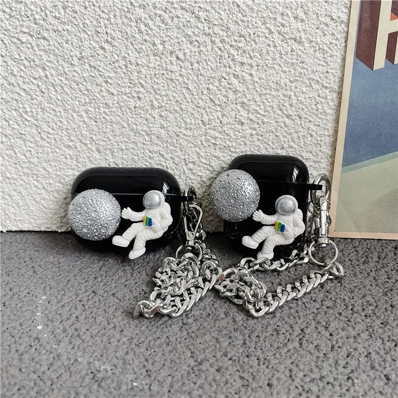 

Чехол для наушников AirPods 2 1 Pro с 3D покрытием Луна астронавт цепь чехол зарядный бокс мягкая Беспроводная Bluetooth Защита задняя крышка