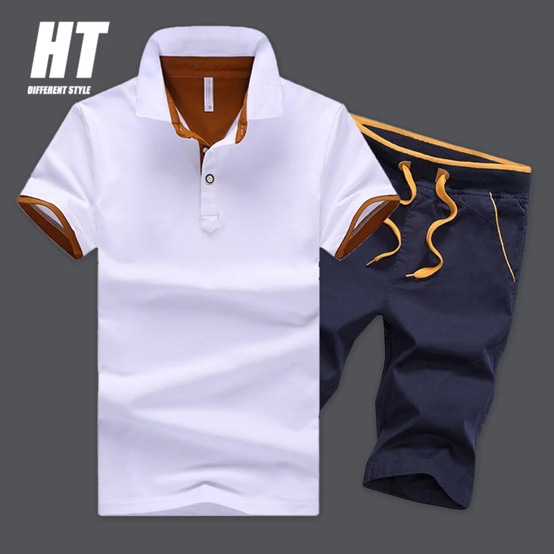 

Tracksuit Men Summer Casual Fashion Slim Polo Shirt+Shorts Set Print Brand Sportswear Leisure Business 2 Pieces Sweat Suit Men