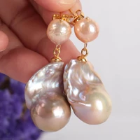 15 25mm natural color baroque pearl earring 18k ear drop hook classic gift fashion