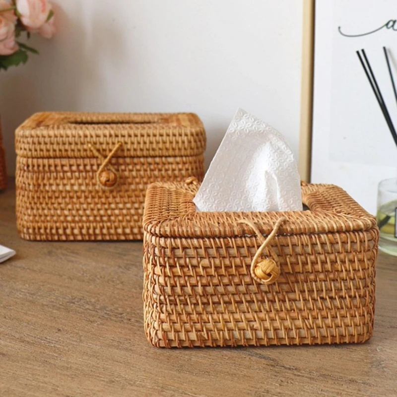 

Elegant Handmade Rattan Tissue Box Napkin Storage Container Desktop Toilet Paper Dispenser For Home Office Eco-friendly Rattan