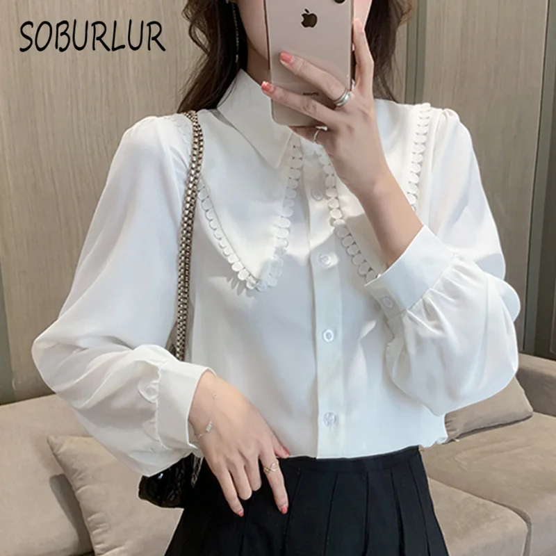 

Basic Chiffon Women's Shirt Blouses Long-Sleeved Top 2021Summer New Clothing Fashion White T-Shirts Tunic Plus Size Tops