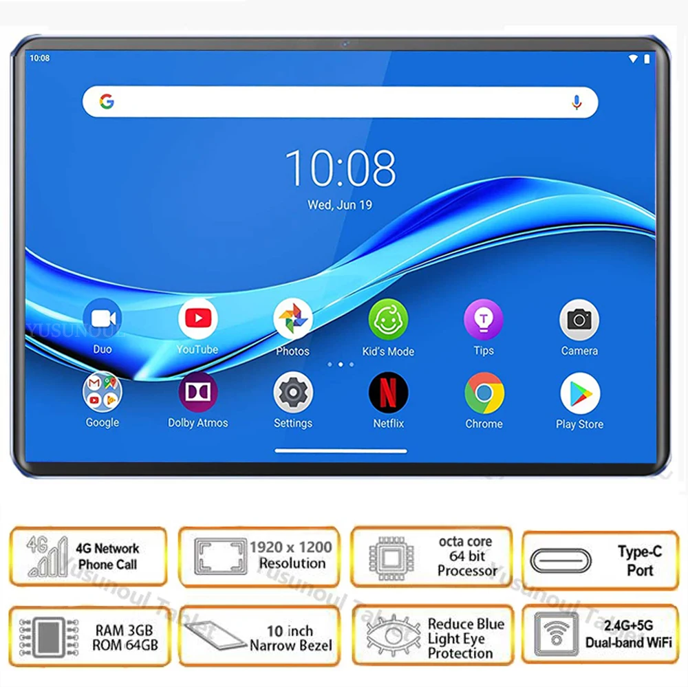 Sales! Free Gifts Super 10 inch Tablet MT6762 1920*1200 IPS Screen 64GB Storage 3G 4G LTE Phone Call Android Tablet pc 10 10.1