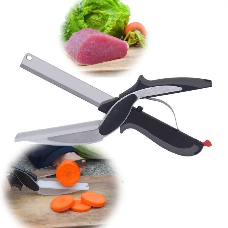 

2 In 1 Utility Scissors Knife&Board Smart Chef Stainless Steel Ourdoor Meat Potato Cheese Vegetable Kitchen Household Scissors