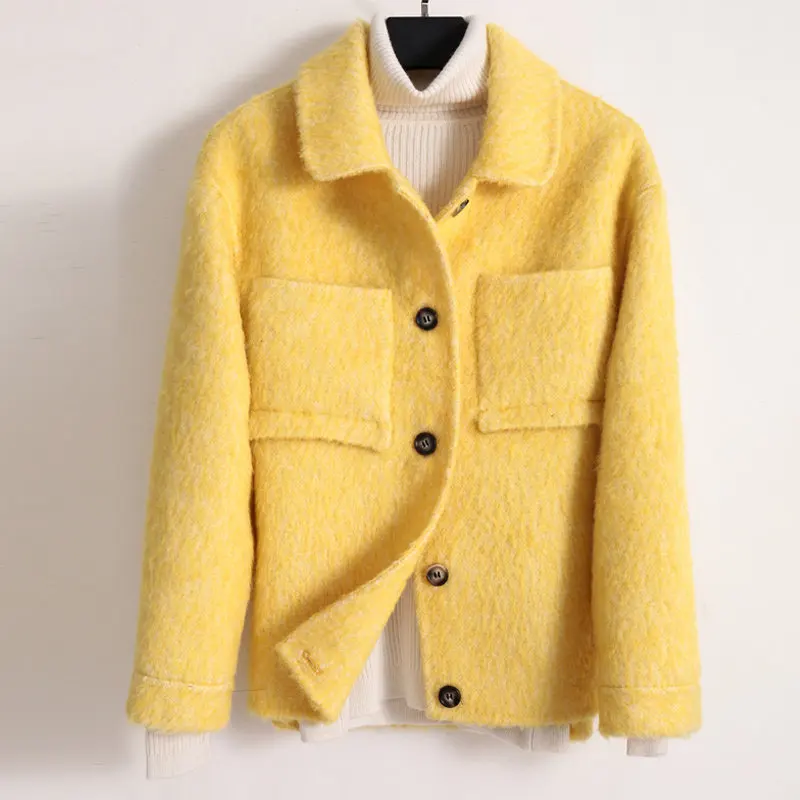 yellow Smpevrg Женское пальто, стиль, отложной воротник, пальто с длинным рукавом, теплые пальто, женское двустороннее тканевое пальто, куртка, одежда - Цвет: yellow