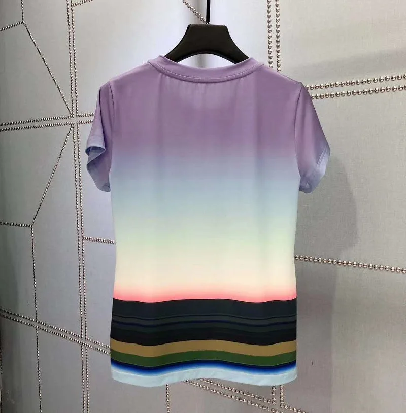 2020 Summer Fashion Suits High Quality Women Cute Animal Flower Short Sleeve Tops &amp Tees+ Gradient Color Print Skirt |