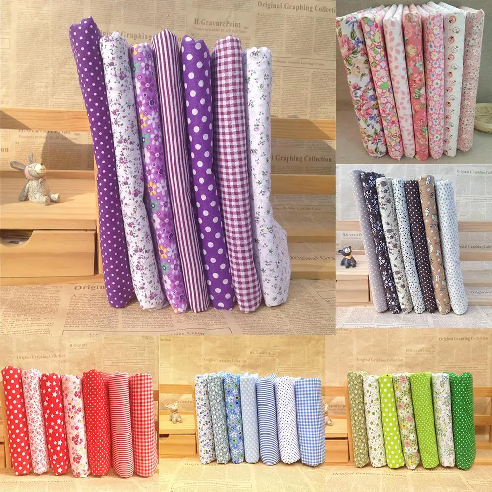 

7Pcs/Set Quilting Fabric Floral Cotton Cloth DIY Craft Sewing Handmade Accessory Square Floral/Lattice/Polka Dot DIY Accessory