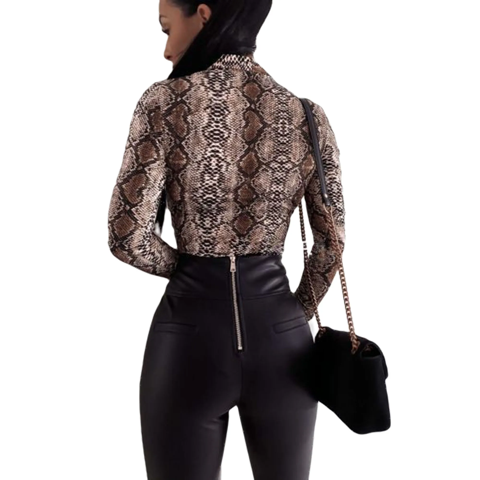 

Women Romper jumpsuit Fall Top Leopard/Snakeskin Printed Elastic Party V-Neck Long Sleeve Causal Pleated Clothes High elasticity