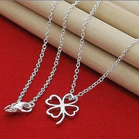 fashion silver 925 necklace lucky four leaf clover pendant necklace women female valentines day jewelry gifts