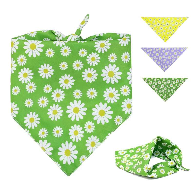 

Pet Dog Triangle Bibs Decorative Accessory Cotton Collar Bandanas Puppy Cats Scarfs Double-layer Small Chrysanthemum Pattern