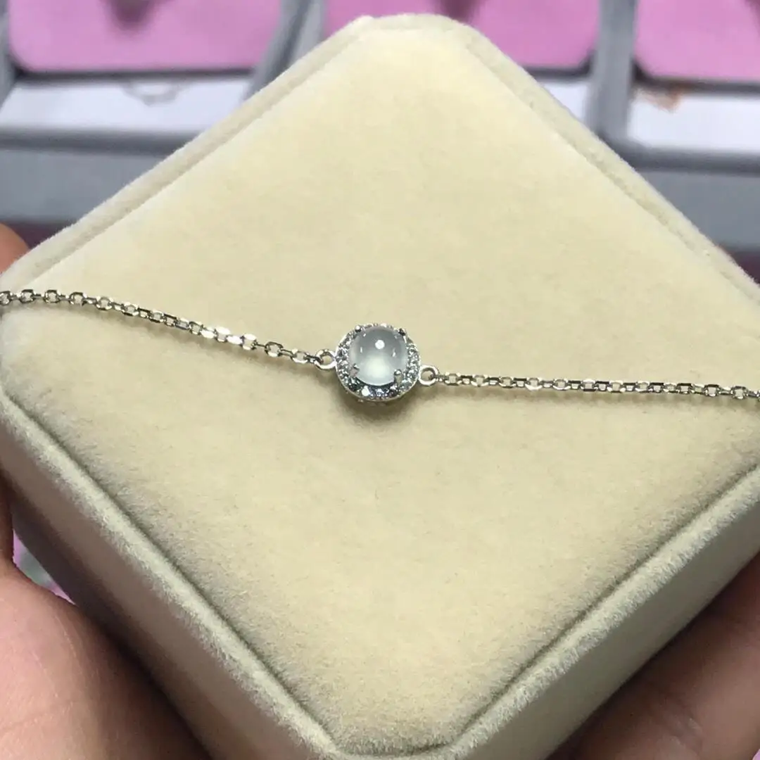 

Original new silver diamond natural ice chalcedony egg round bracelet elegant charm creative retro silver jewelry